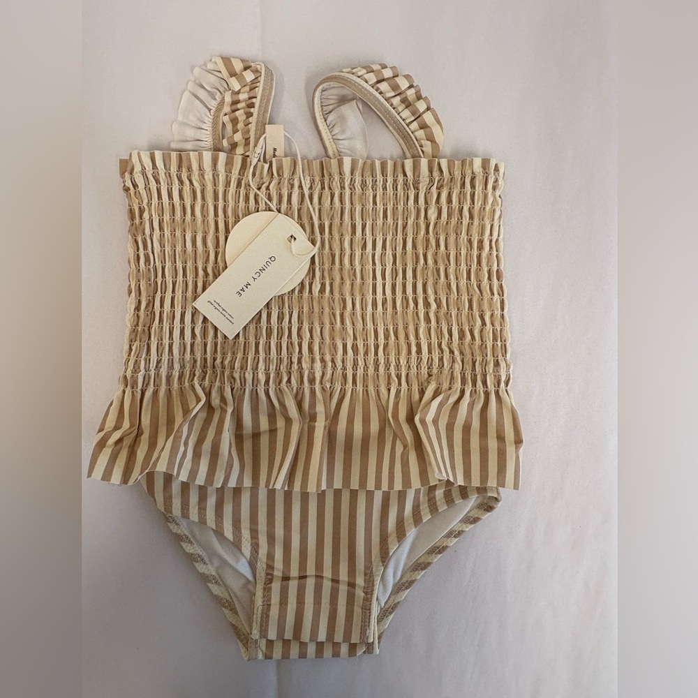 NWT - Quincy Mae skirted latte stripes swimsuit​​ - Picture 3 of 3